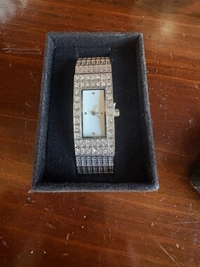 Crystal-Accented Women's Bracelet Watch in Silver Tone